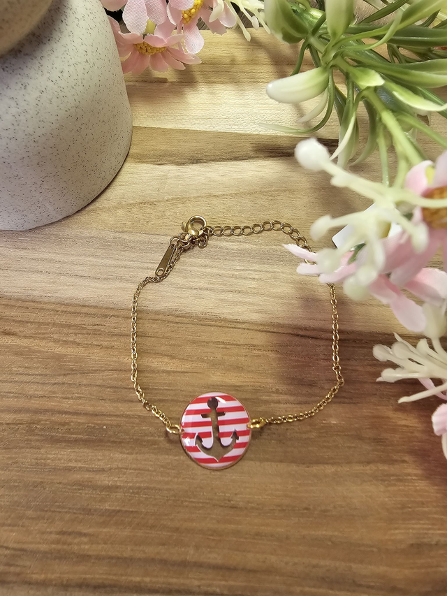 Bracelet 16mm Or -"Un Cœur à la Mer" — L'élégance au rythme des vagues-ancre rouge
