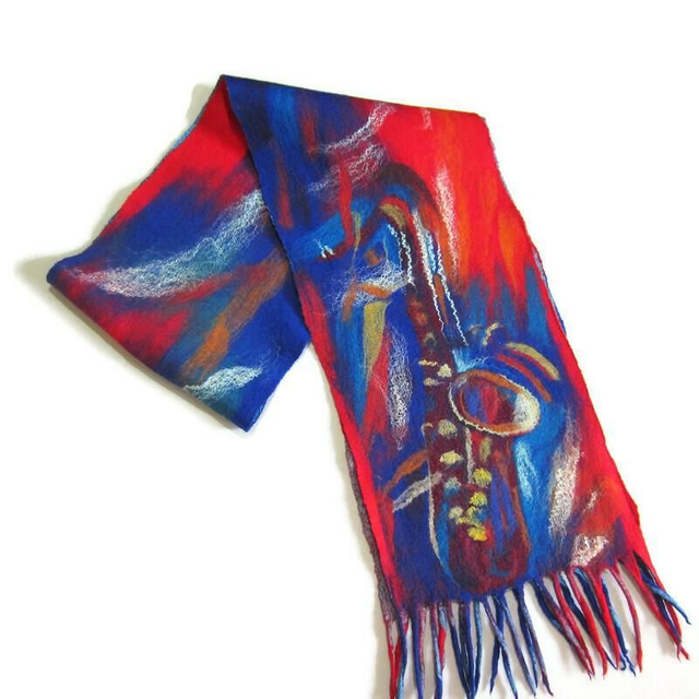 Sciarpa infeltrito d&#039;arte di lana merino e seta 