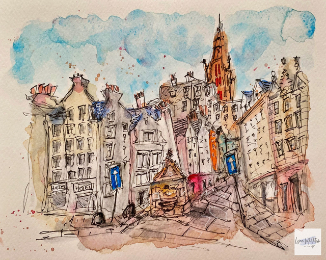 West Bow, Grassmarket, Edinburgh - Original Watercolour & Pen Sketch