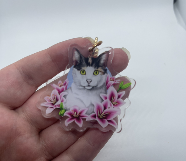 Sleutelhanger kat met bloemen