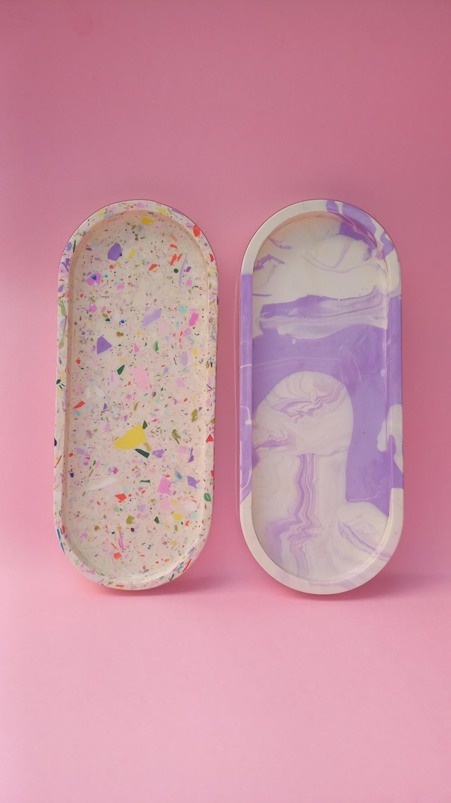 Taca owalna, długa, lastryko, owalna podstawka na akcesoria, beżowa