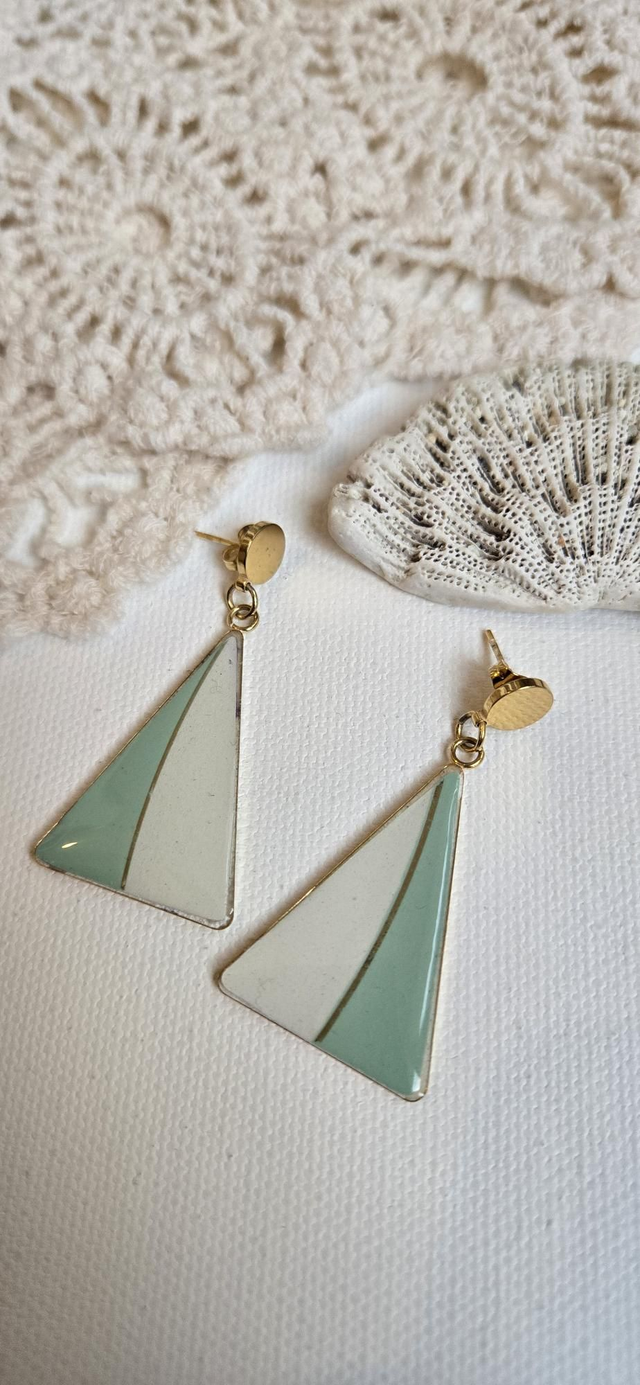 Paire de boucles d'oreilles - porcelaine Badonviller - acier inoxydable doré