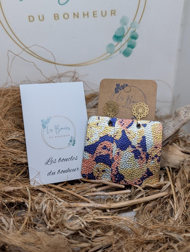 Boucles d'oreilles Léontine marine dorée l013