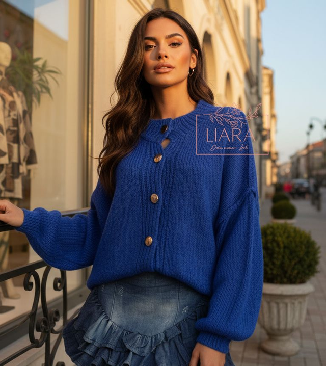 Kuschel Strickjacke Oversize Onesize royal blau