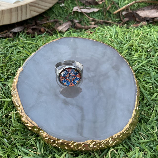 Adjustable glass dome ring. Colourful design. Handmade.