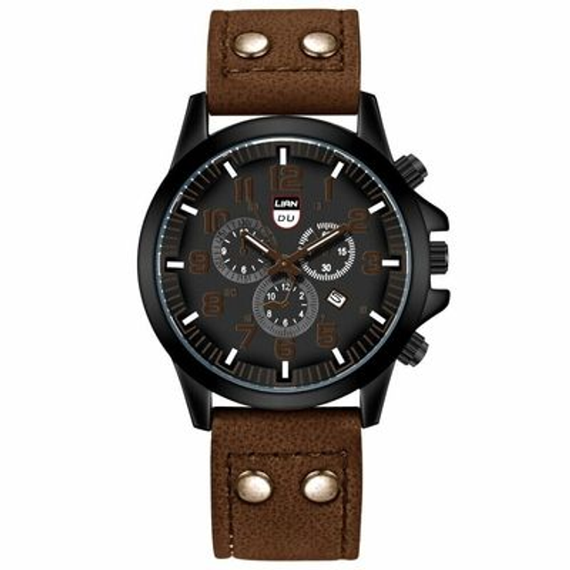 Montre-bracelet à quartz en cuir pour homme, montres de luxe décontractées, calendrier militaire, mode masculine