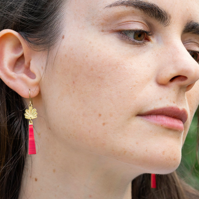 Boucles d'oreilles Calyx - Doré, rouge