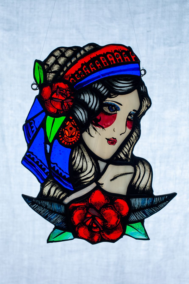 Gypsy Girl Tattoo Inspired Copper Foil Sun Catcher
