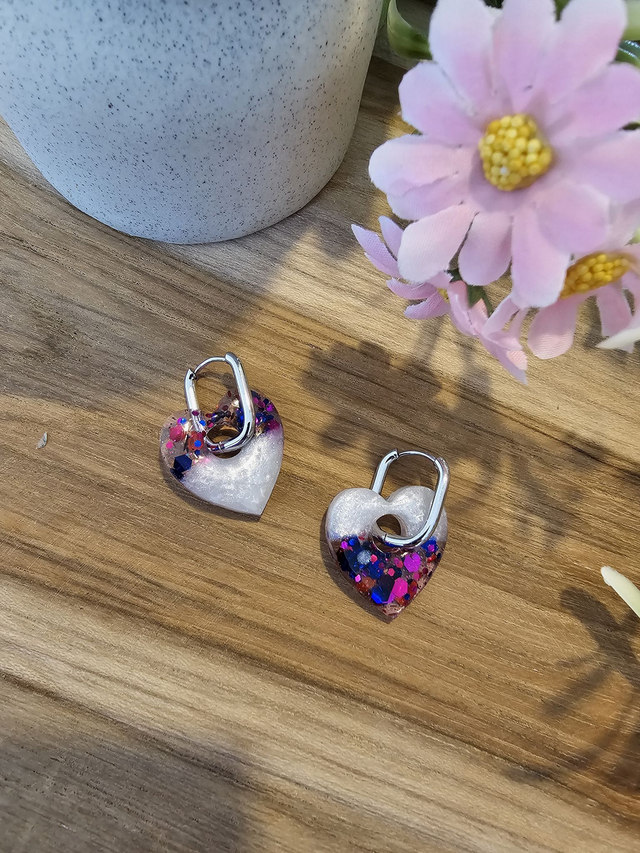 🏵️​FLOWER POP MINI COEUR interchangeable blanc pailette violette🏵️