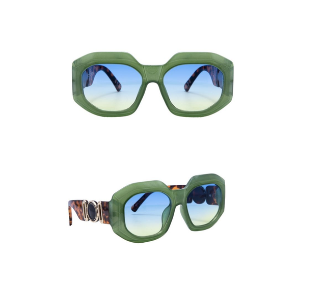Chunky Green Sunglases with Mirrored Lens & Tortoiseshell Arms