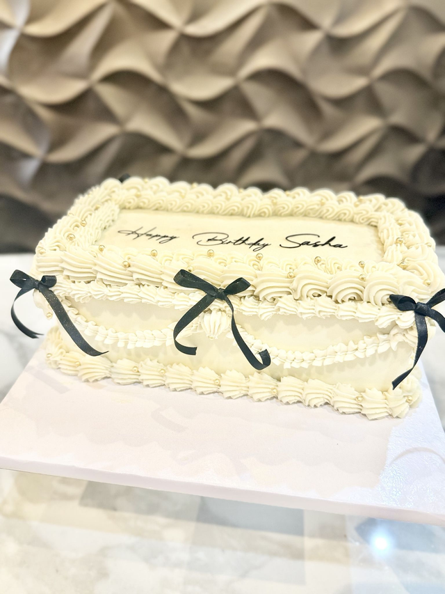 White Vintage Rectangle Birthday Cake