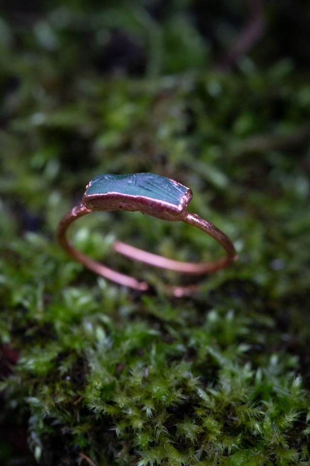 Bague verre de mer vert