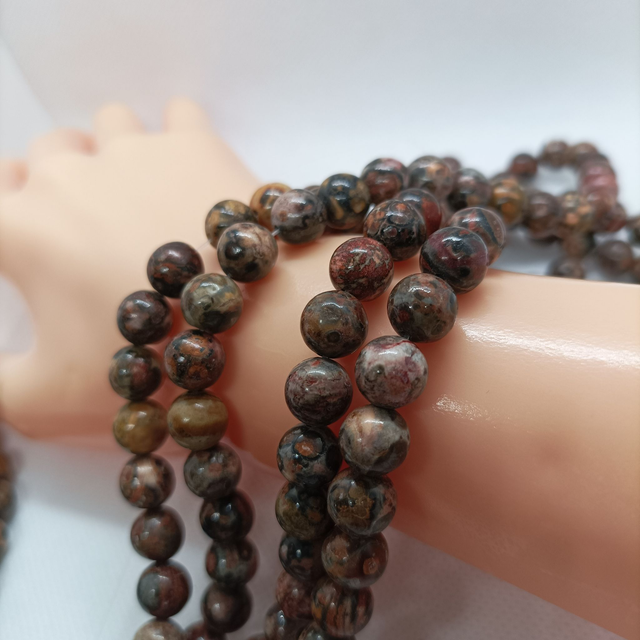 Jaspe Léopard / Fil de Perles en 8 mm / Boules en Pierres Naturelles Rondes et Polies