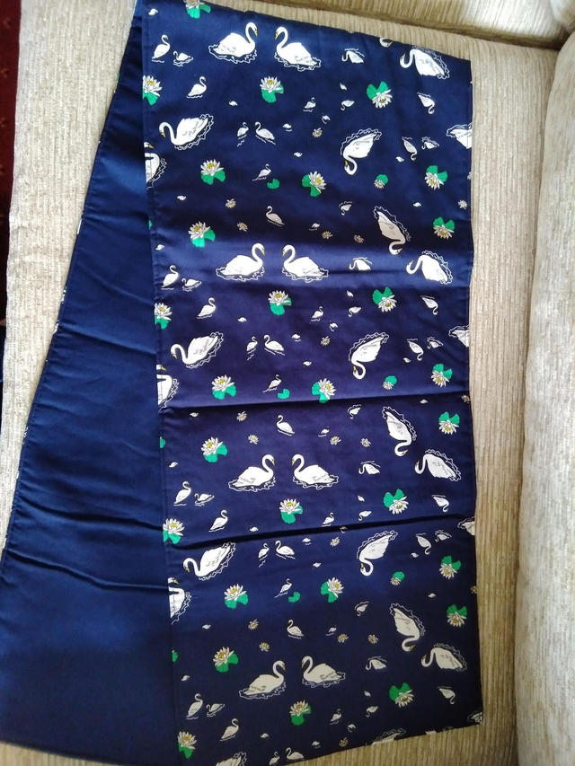 Table Runner in Swan Print Fabric on navy background