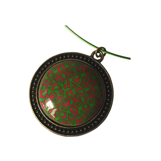 Collier ras de cou rétro rond vert rose
