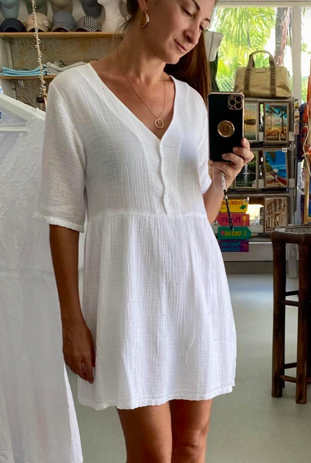 La Cotonnière - Robe courte Alicia en gaze de coton blanc 