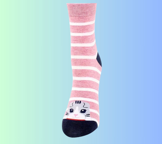 A Chaussettes rayées rose et blanc Chat Cœur