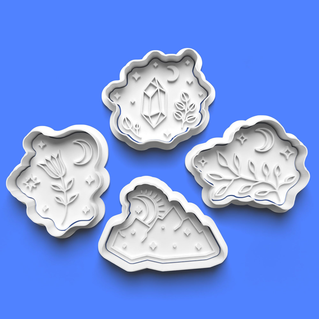 Celestial Cookie Cutter Embosser Set of 4 Cutters &amp; Stamps Biscuit Mould Debossed Sugar Biscuit