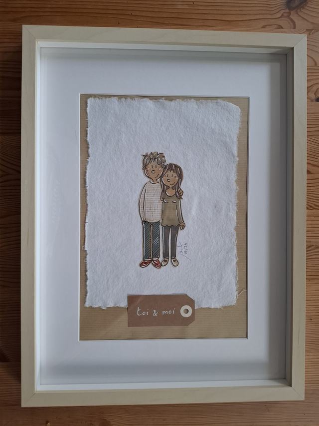 "Toi et moi" -  Dessin format A4 sur papier - cadre 32x42 - frais de port compris pour la France