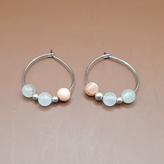 Créoles Pierre de lune - quartz rose