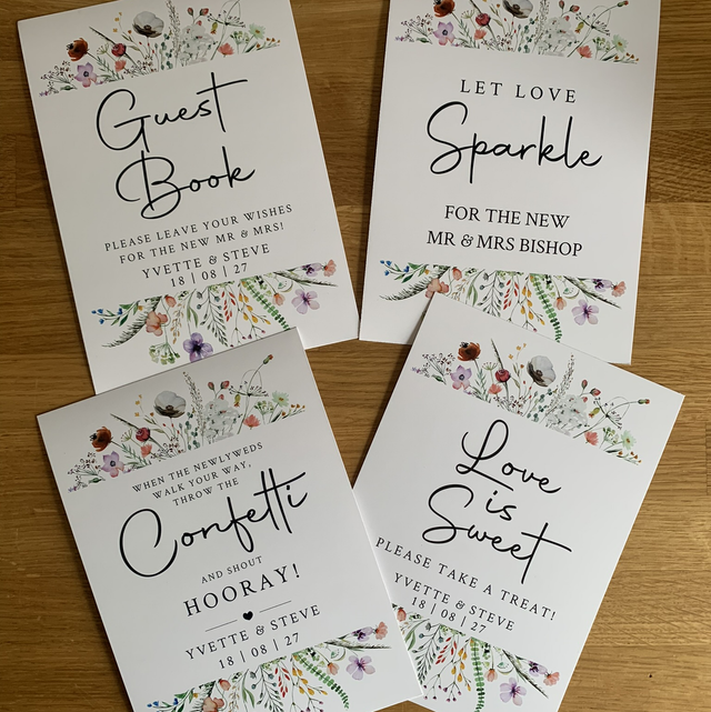 Signage pack - four x A4/A3 signs - wildflower design