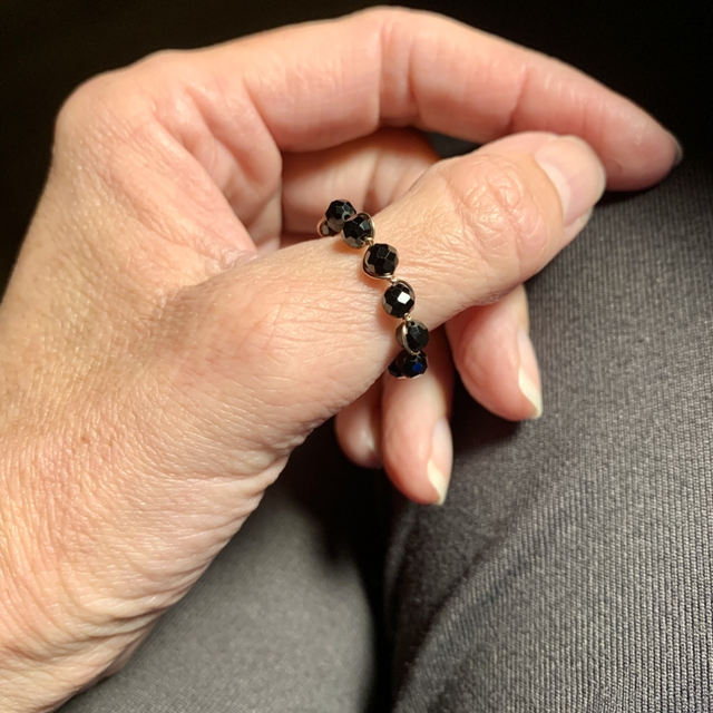 Bague, Spinelles noirs, Goldfilled rose (or rose laminé)