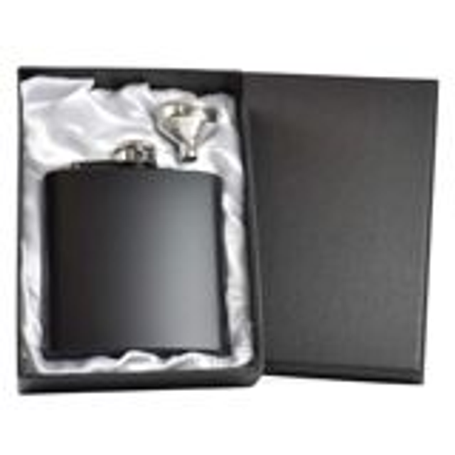 6oz Matt Black Hip Flask in Gift Box