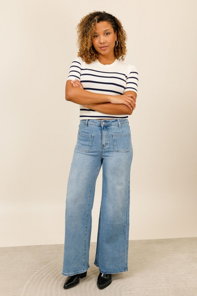 Jeans bleu avec poches plates