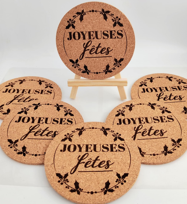 Lot de 6 dessous de verre en liège – Noël – Ø 10 cm