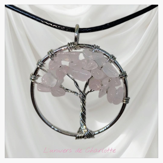 Pendentif &quot;Quartz rose&quot; arbre de vie PN-302
