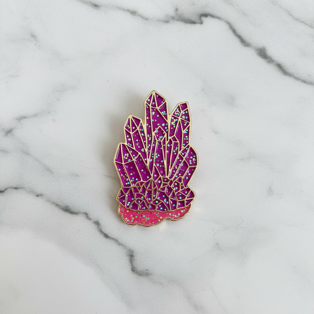 Pin's cristaux roses paillettes