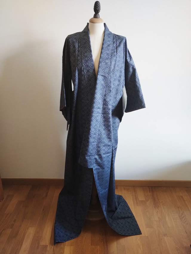 OSHIMA Unused Silk Kimono, Japanese Blue Vintage Silk Jacket Coat, Vintage OSHIMA Kimono, Gift for Her