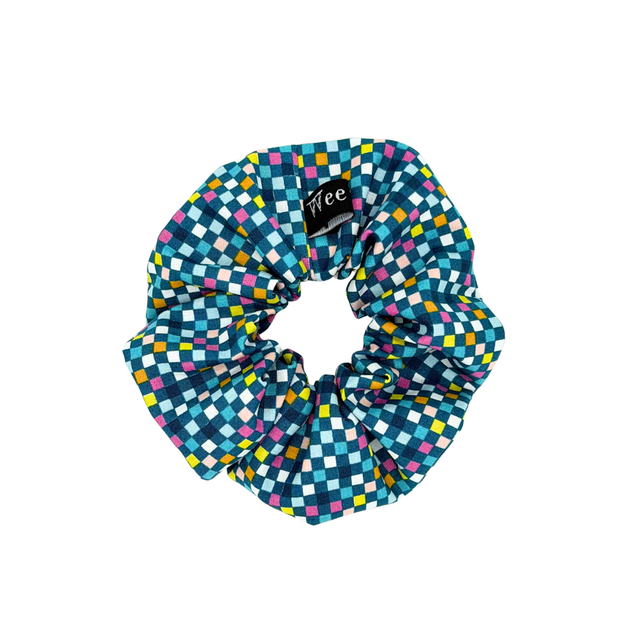 Rightsized Scrunchie - Blue Check - Japanese Cotton