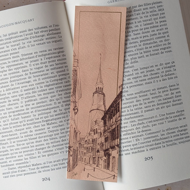 Marque-page - Café - Dinan, Rue de l'Horloge, Sépia