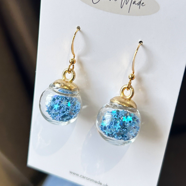 Christmas bauble earrings - denim blue