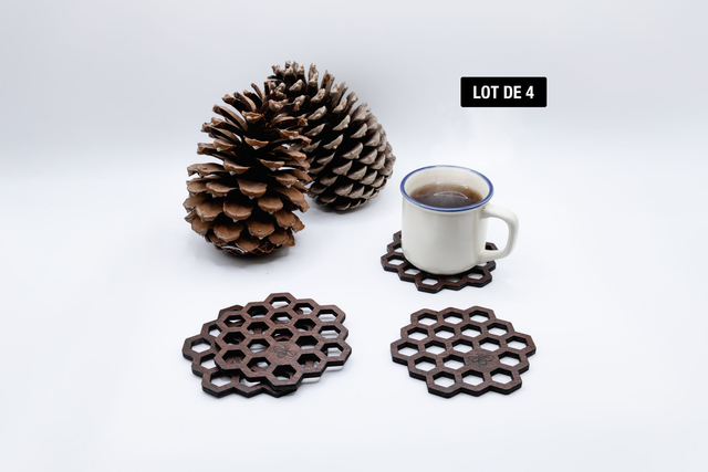 Dessous-de-verre en bois motif abeille (Lot de 4)