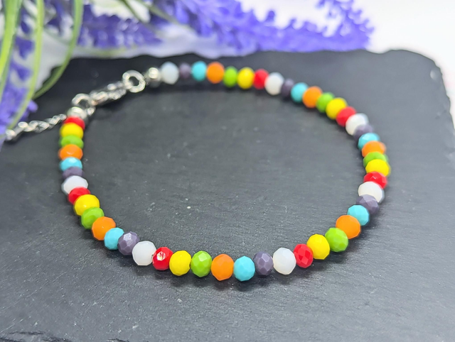Rainbow &amp; Stainless Steel Ceramic Beaded Anklet 