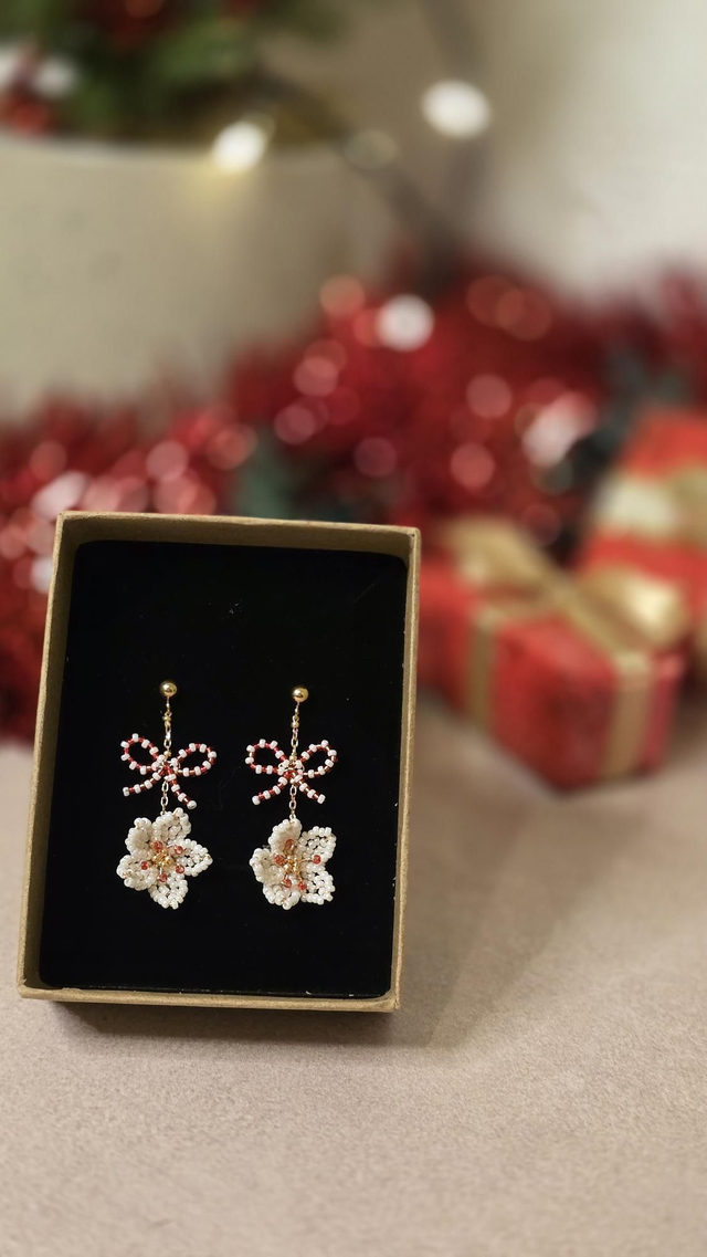 Boucles d'oreilles petit noeud - White Christmas