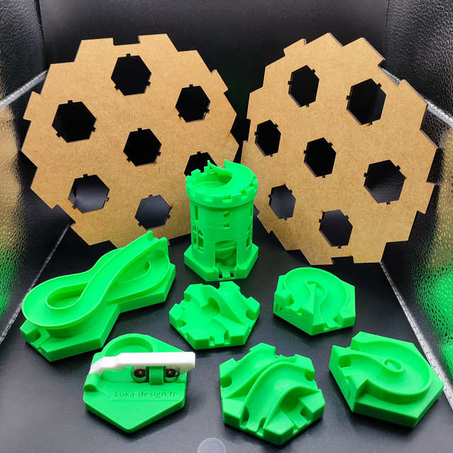 GraviTrax® Pack 03 Ultime (Pack 01 + 02 + Cadeau 🎁) – Extensions 3D compatibles + plaque d’extension MDF (laser)