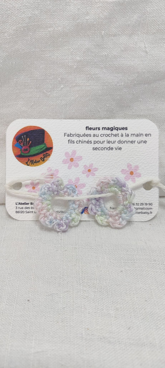 Duo Fleurs Pampilles Anémonettes Arc En Ciel Pastel (Vichy Bleu Marine)