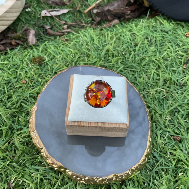 Adjustable glass dome ring. Colourful design. Handmade.