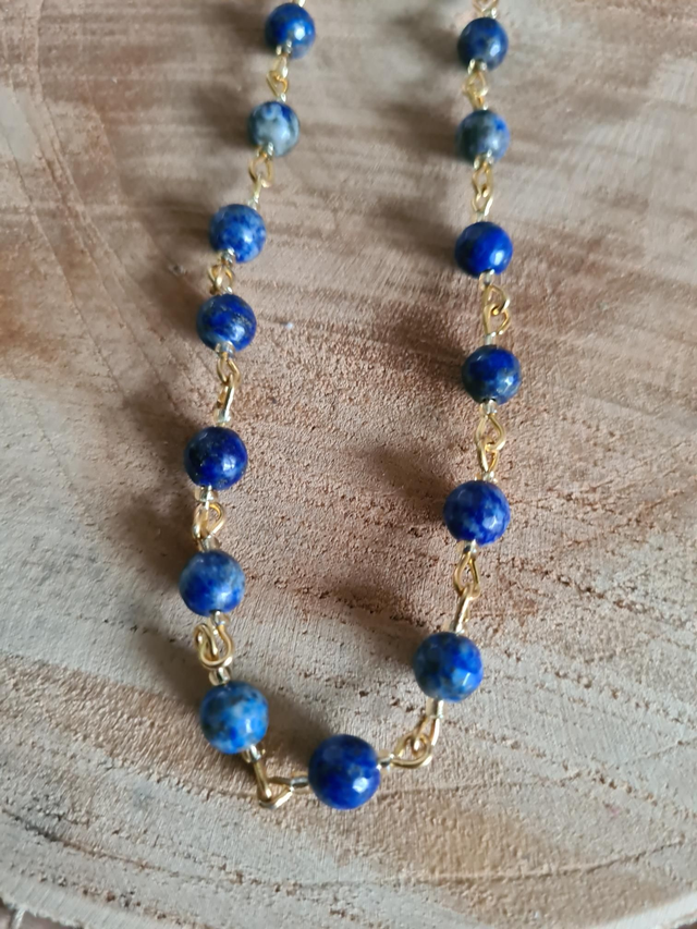 Collier doré ras de cou Lapis-lazuli facété 6mm
