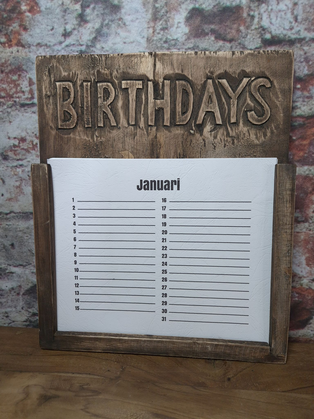 Kalender 'birthdays', hout
