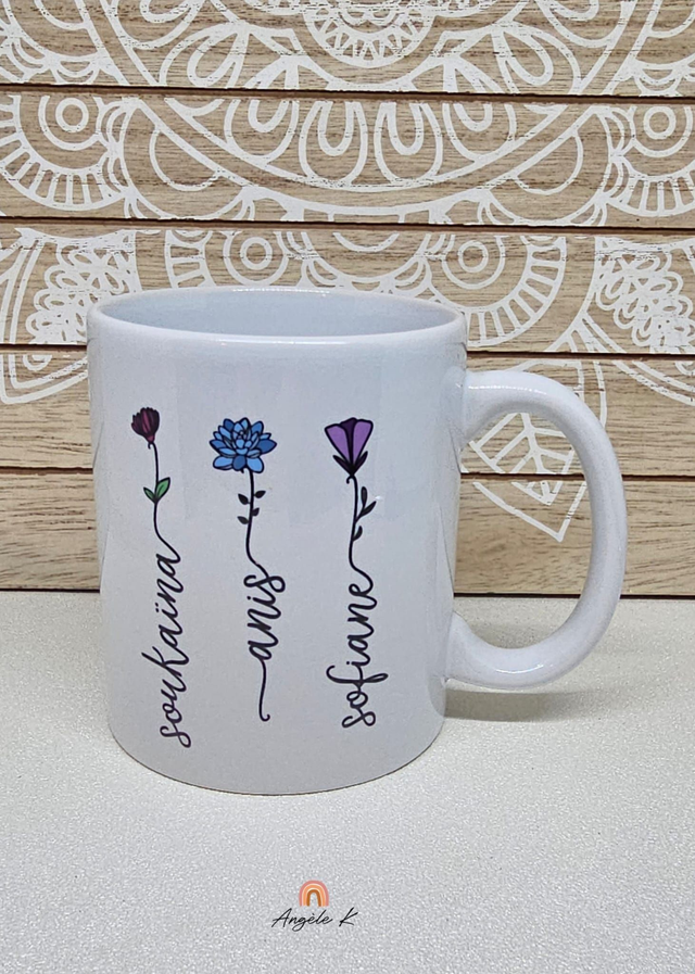 Mug personnalisé thème fleur avec prénom