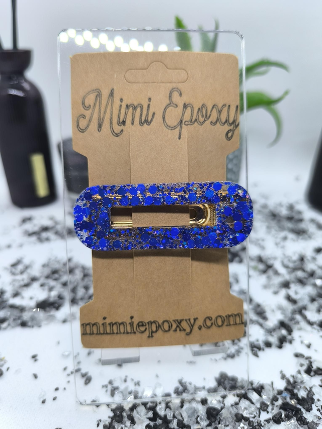 Barrette à cheveux rectangle bleu nuit transparent pailletté 
