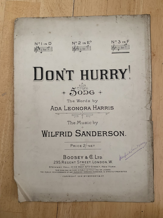 Don't Hurry Song Antique Sheet Music 1916 Wilfrid Sanderson