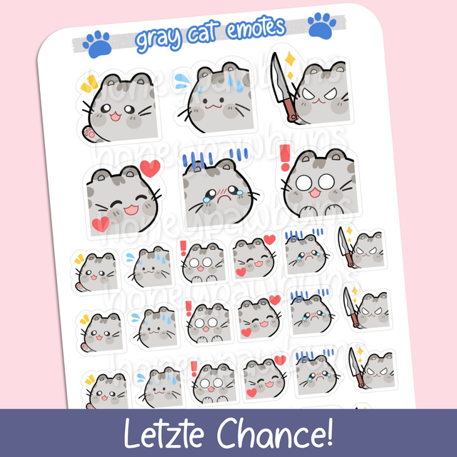 Graue Katzen Emotes Sticker Sheet - ST229