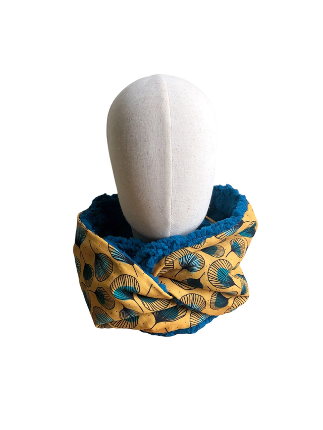 Echarpe double tour Sherpa - PLUMES - jaune et turquoise