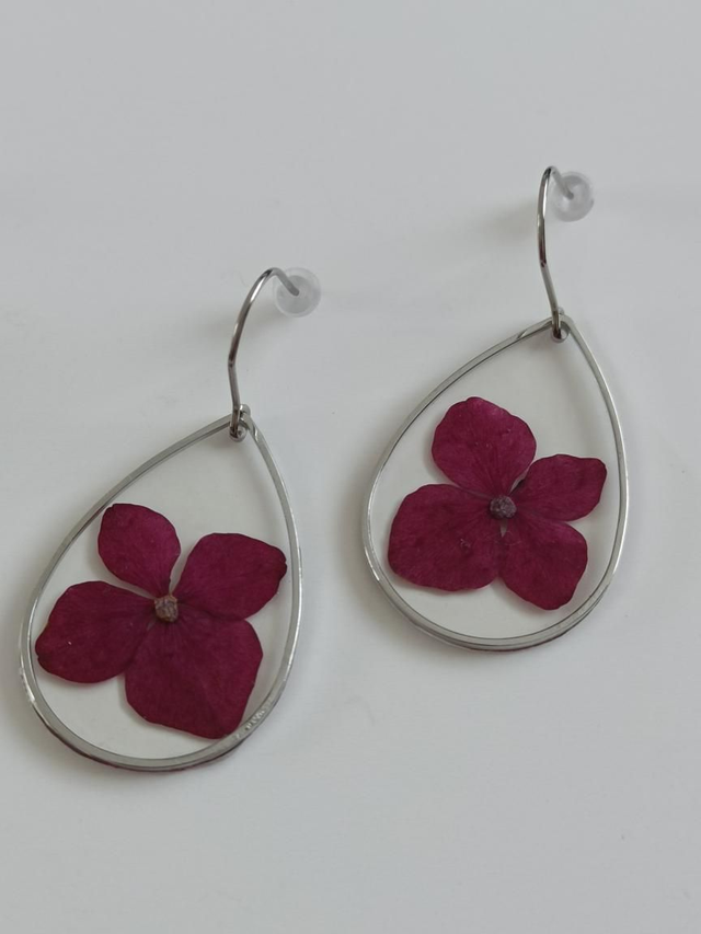 Boucles Fleurs séchées Hortensia Bordeaux 