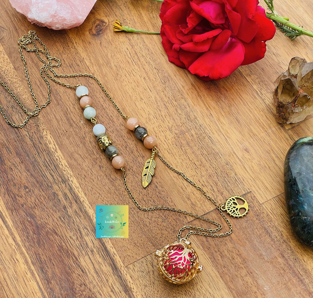 ☘️🌹☘️Bola de grossesse en Aigue marine, pierre de soleil et labradorite